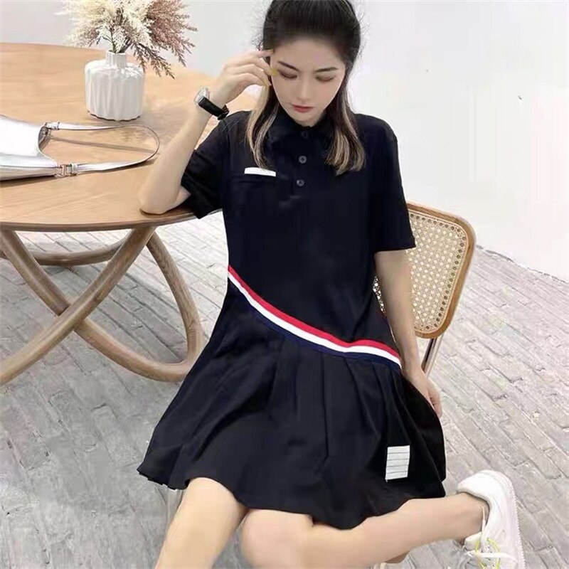 TB Thom 2022 Summer New Polo Collar Short Sleeve Dress Large Size Shirt Skirt Pleated Skirt Pregnant Women Skirt alx