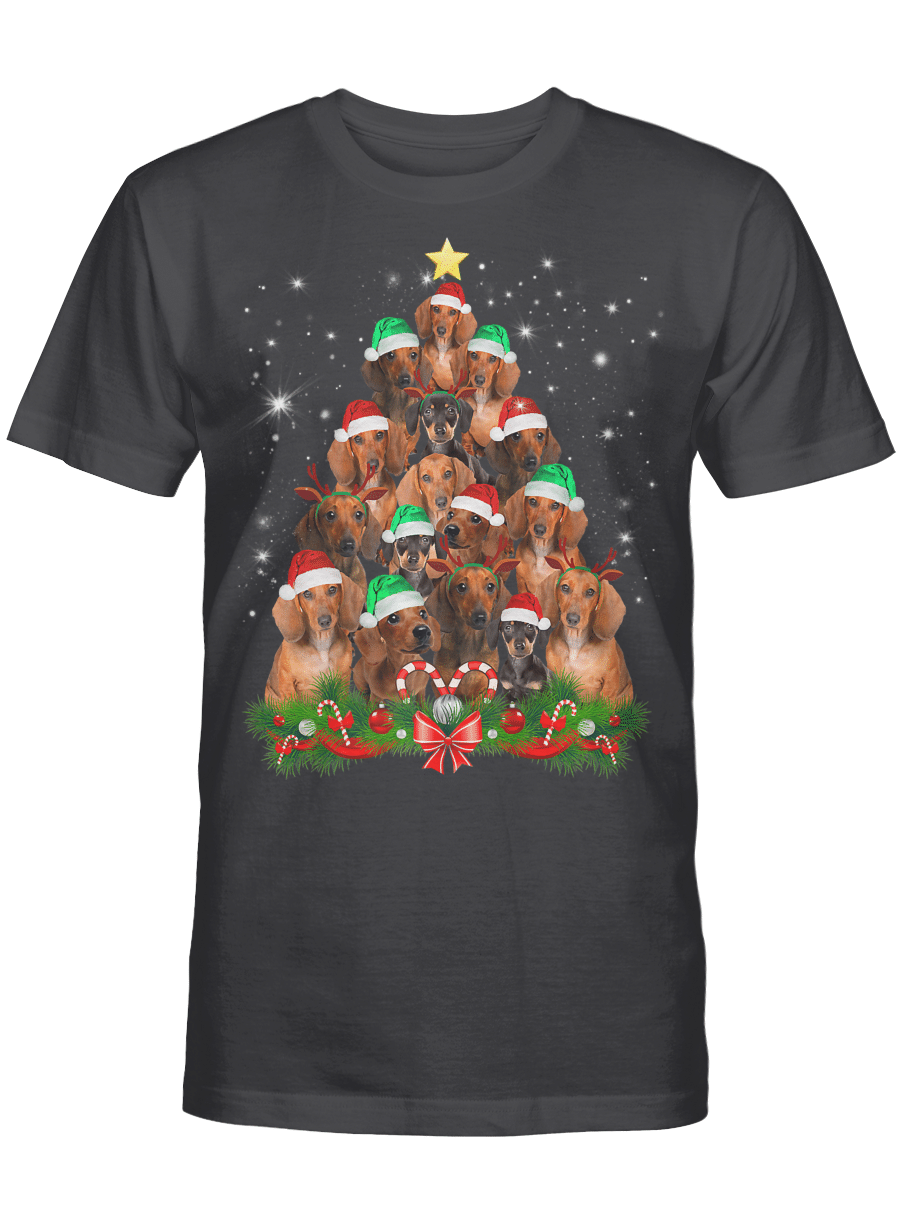 AmazeStyleZ Santa’s Reindeer, Ugly Christmas Sweater, Christmas Gift Ideas, Christmas Dachshund tree T Shirt Funny Pajamas Xmas T-Shirt Premium T-Shirt