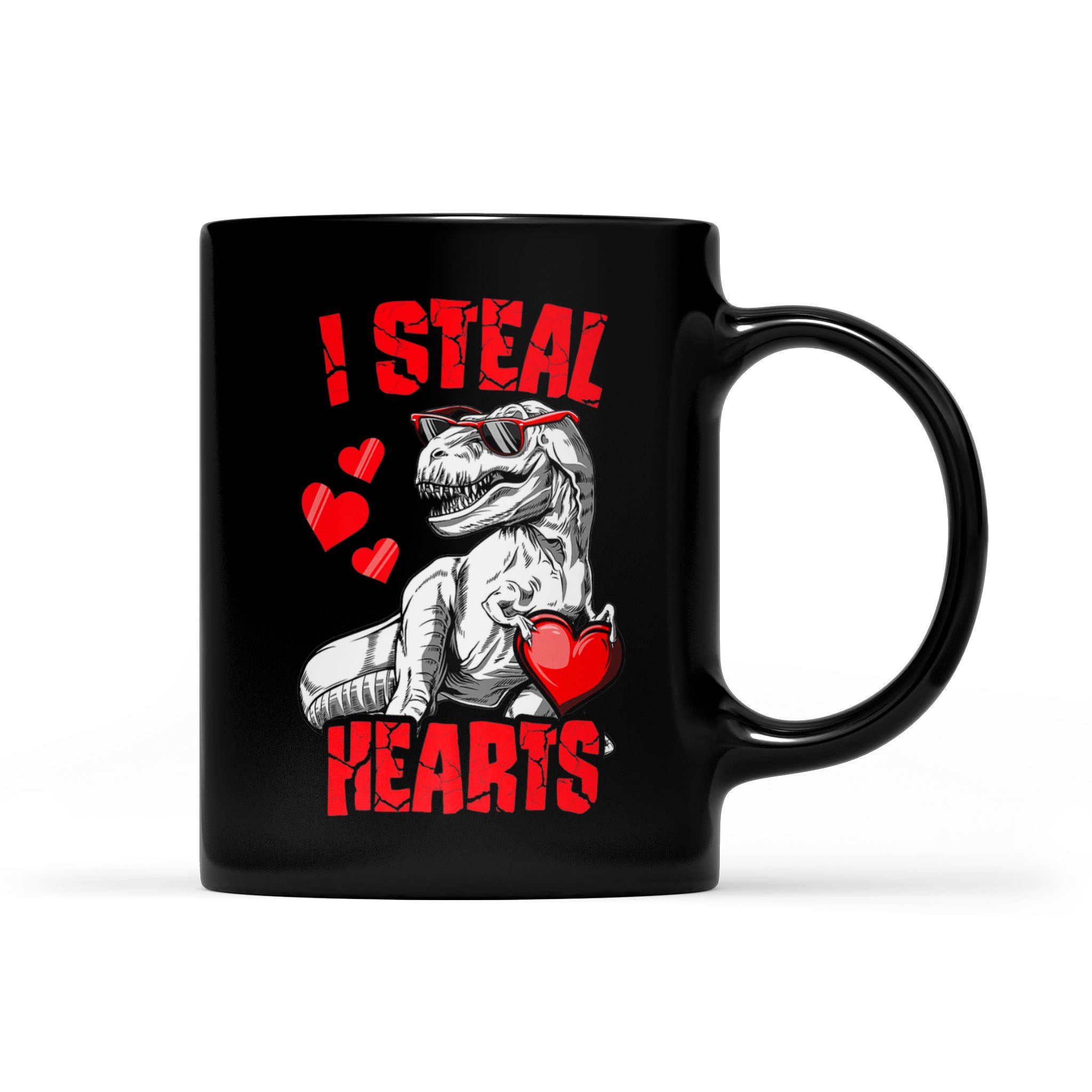 Valentine’s Day Dinosaur TRex Lover I Steal Hearts Premium – Black Mug