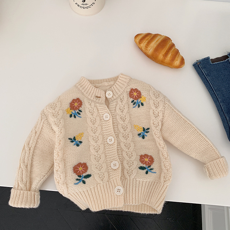 2023 Spring Baby Girls Knitted Cardigan Children Jacquard Sweater Girls Knit Coat Korean Kids Outerwear Toddler Sweater Tops alx