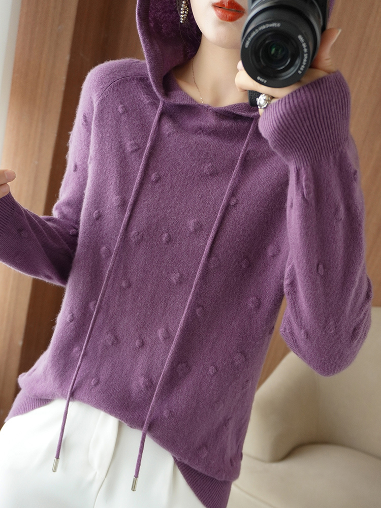 Spring and Autumn New Hooded Sweater 100% Merino Wool Pullover Casual Knitted Loose Top Ladies Korean Fashion Cashmere Sweater alx