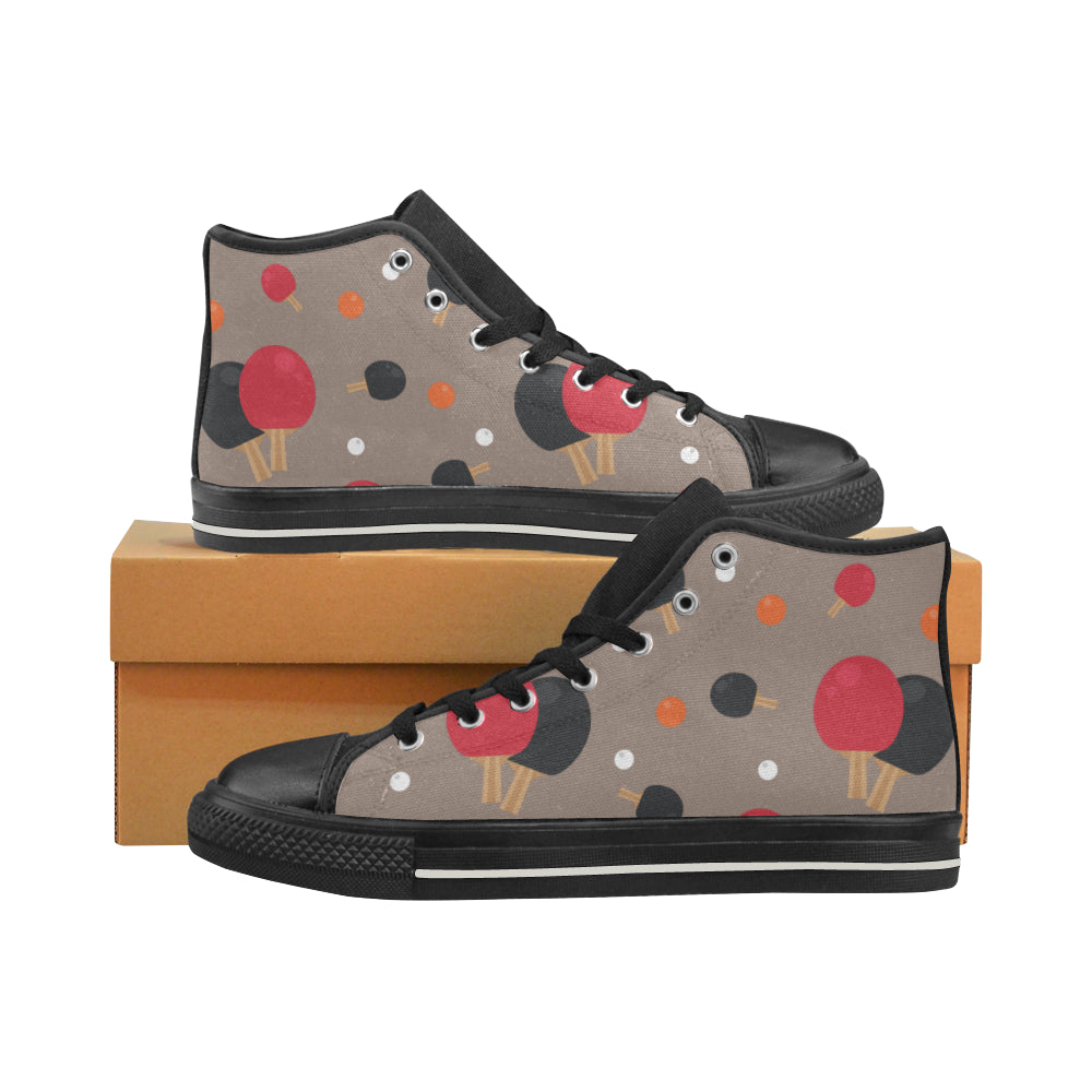 Ping Pong Pattern Black Women’s Classic High Top Canvas Shoes