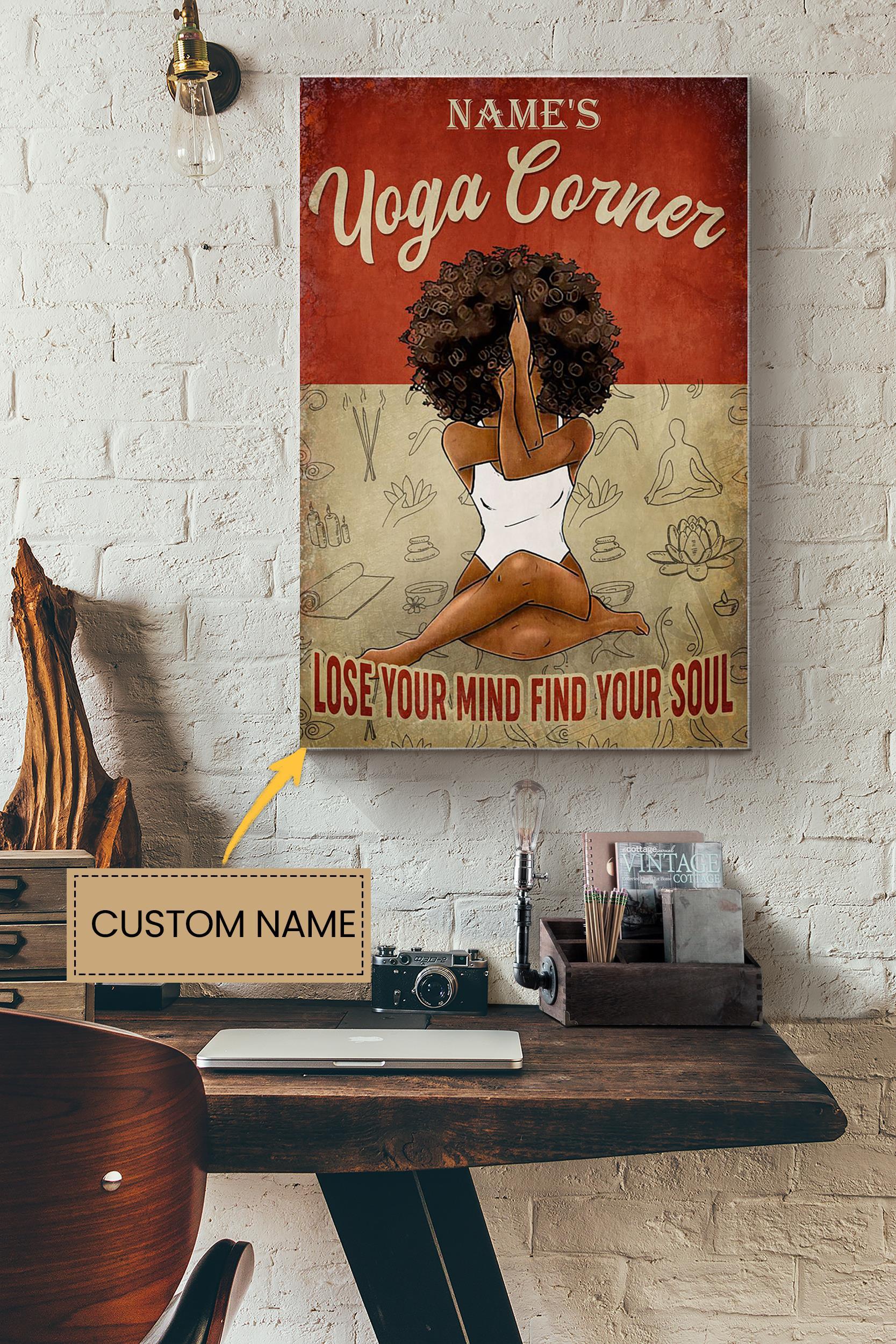 Yoga Corner Personalized Poster – Women Wall Art – Gift For African Woman Home Decor Yoga Lover Wrapped Canvas