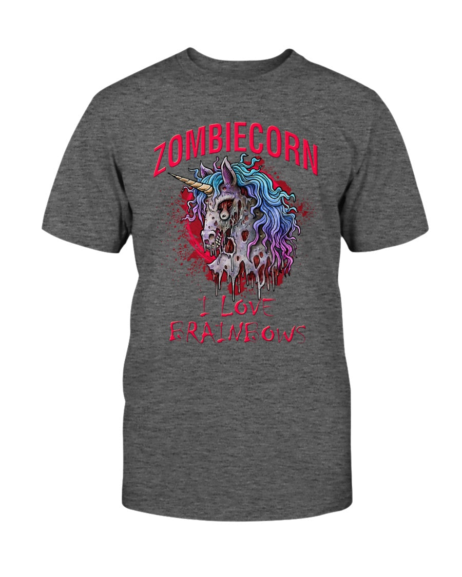 Zombiecorn Loves Brainbows Funny Skull Gothic Unicorn Tshirt