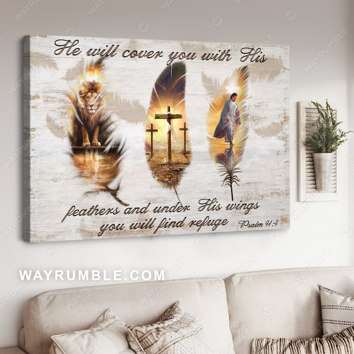 The Rugged Crosses, Jesus Painting, Feathers, Lion Of Judah, Under His Wings You Will Find Refuge – Jesus Landscape Canvas Prints, Christian Wall Art