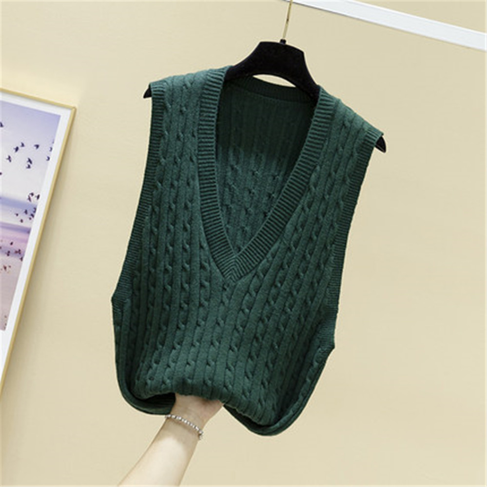 Women Sleeveless Basic Top Korean Fashion New V-neck Twist knitted Coats Vest Jackets Womens Waistcoat Pullover Loose Sweater alx