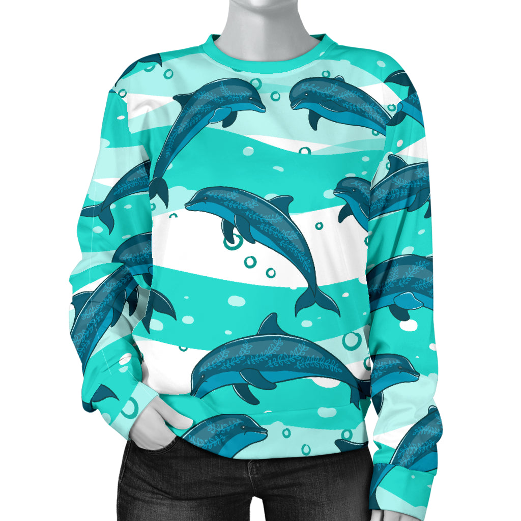 Dolphin Design Print Pattern Women Long Sleeve Sweatshirt