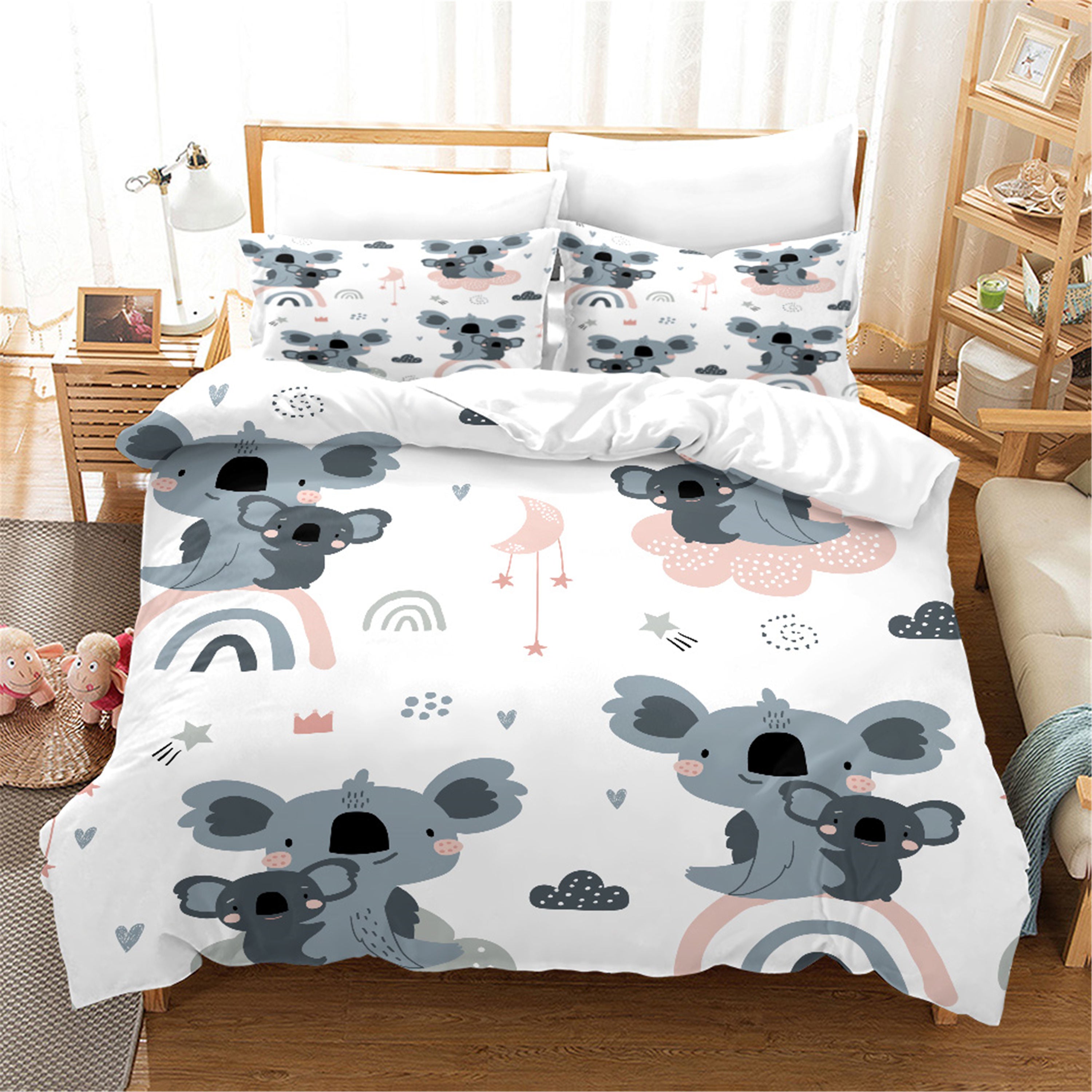 3D Cartoon Animal Koala Cloud Rainbow Quilt Cover Set Bedding Set Duvet Cover Pillowcases 2