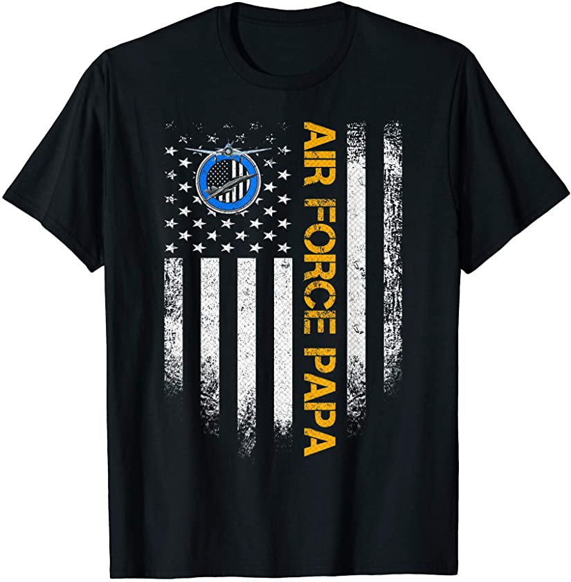 Vintage USA American Flag Proud Air Force Veteran Papa Funny T-Shirt