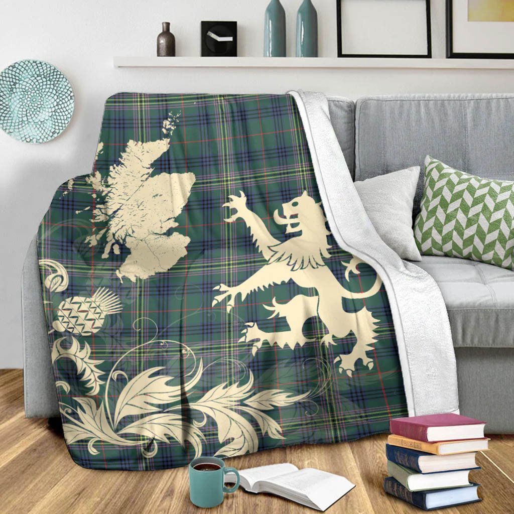 Tartan Blanket Kennedy Modern Tartan Scotland Lion Thistle Map Plaid Blanket