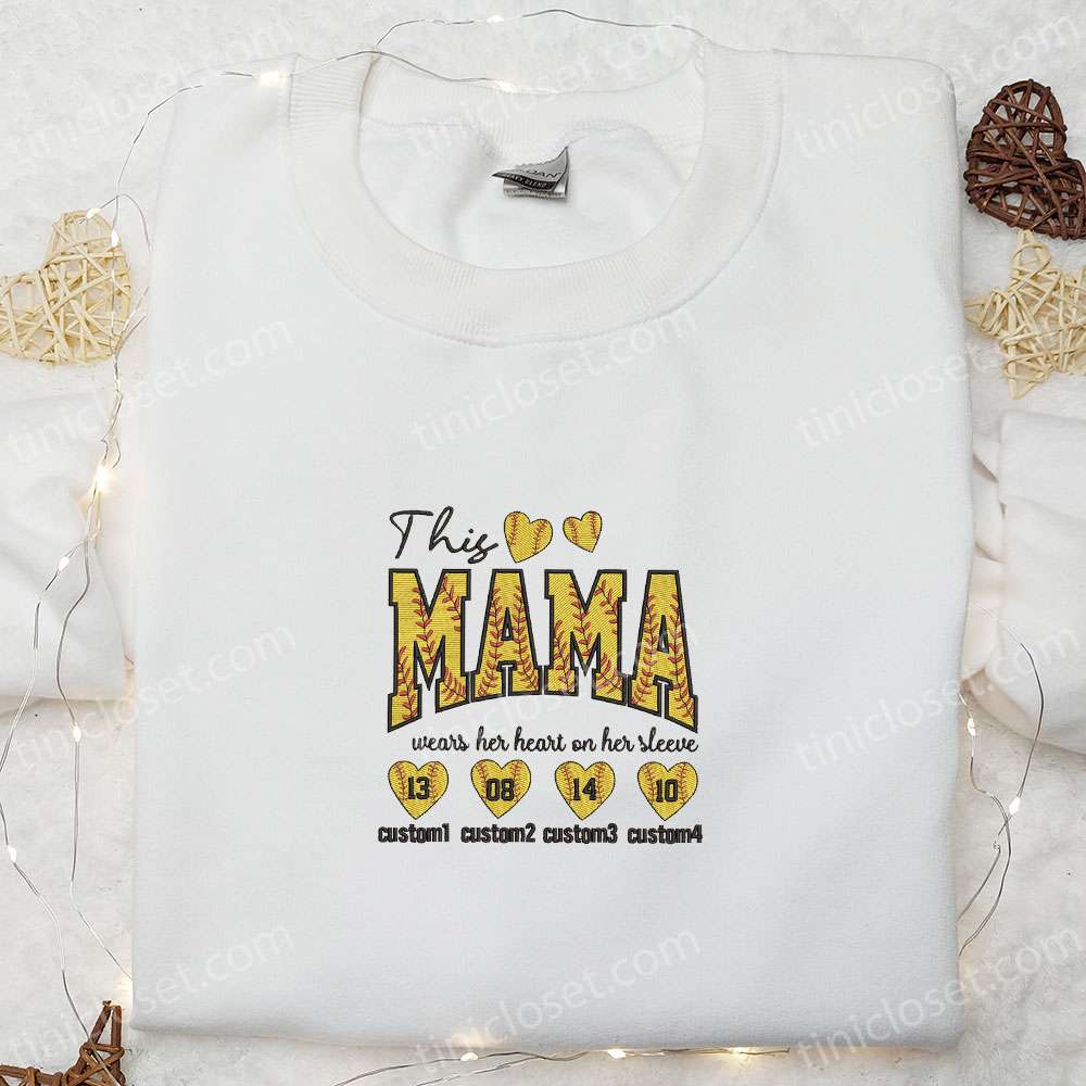 This Mama Wears Heart On Her Sleeves Embroidered Shirt, Custom Names Embroidered Hoodie, Best Mother’s Day Gift – Small Gifts Great Love