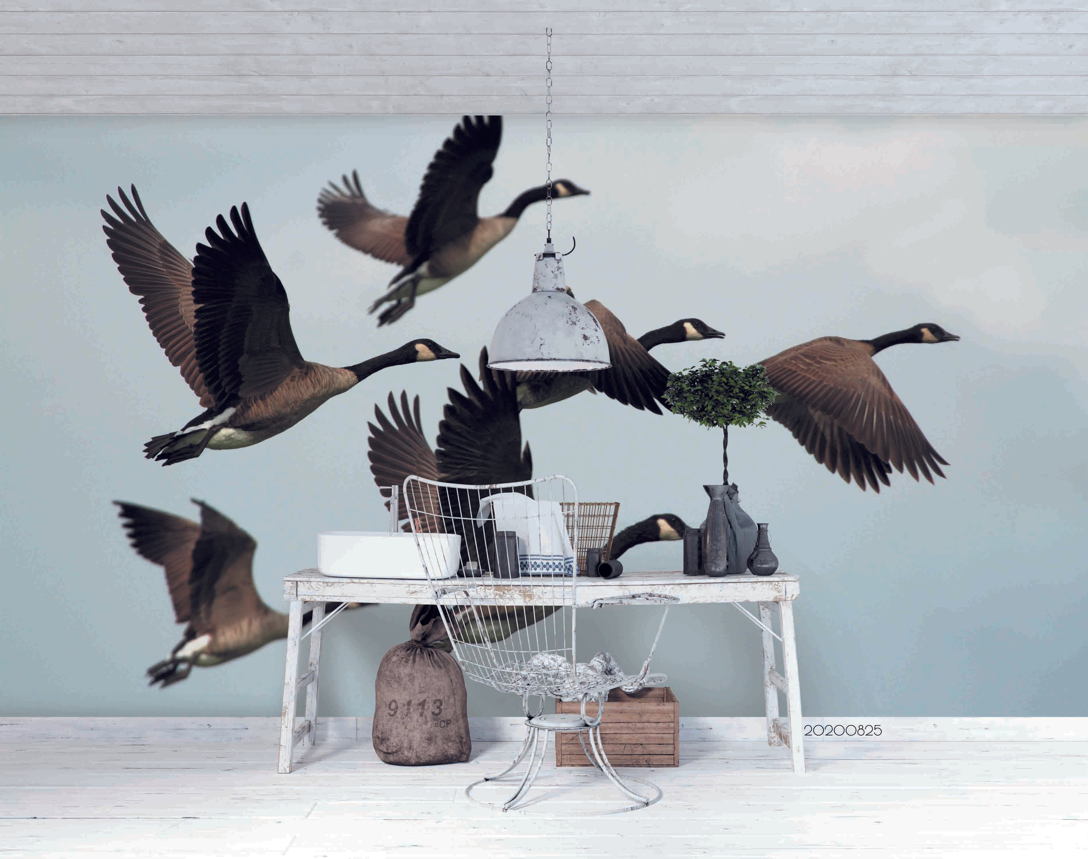 3D Sky Animal Grey Wild Goose Wall Mural Wallpaper Lqh 51