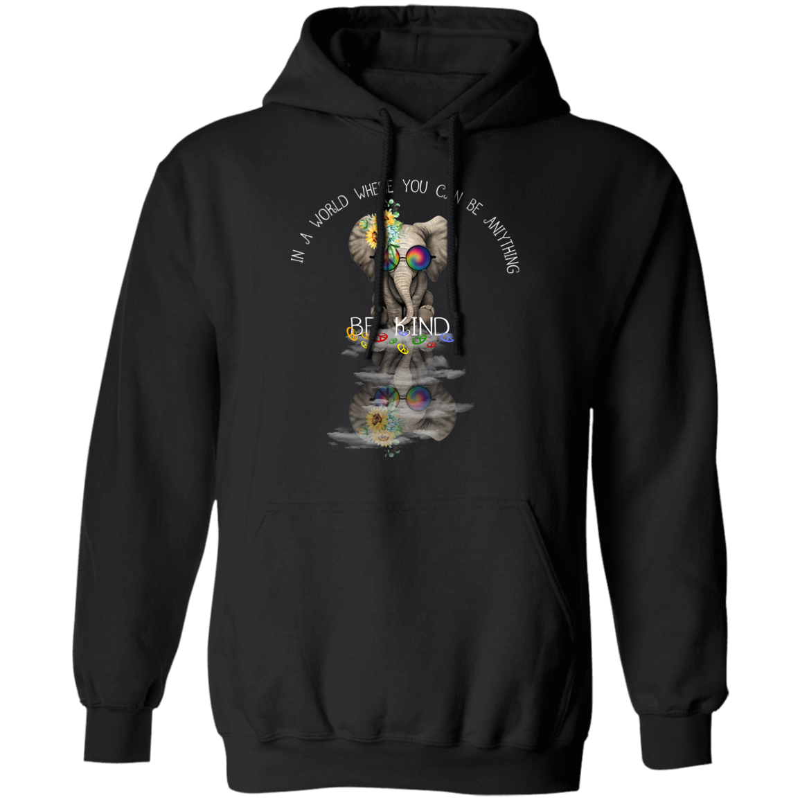 Hippie60S In A World Be Kind Elephant Hippie Unisex Pullover Adult Hoodie Light Black/Navy/Royal