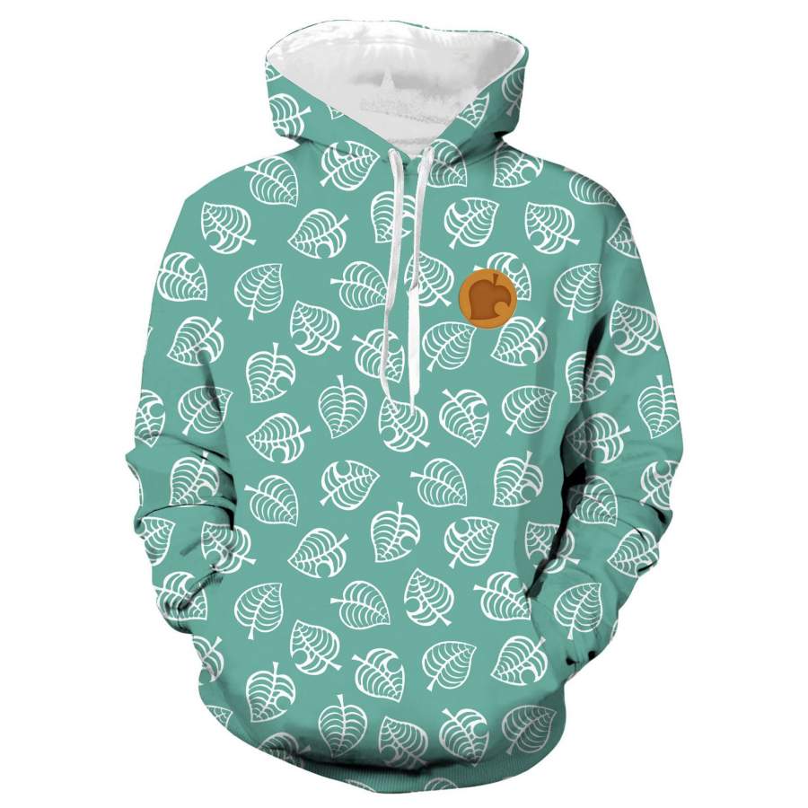 Animal Crossing Hoodie Green Leaf Pullover Casual  Sweatshirt for Adult