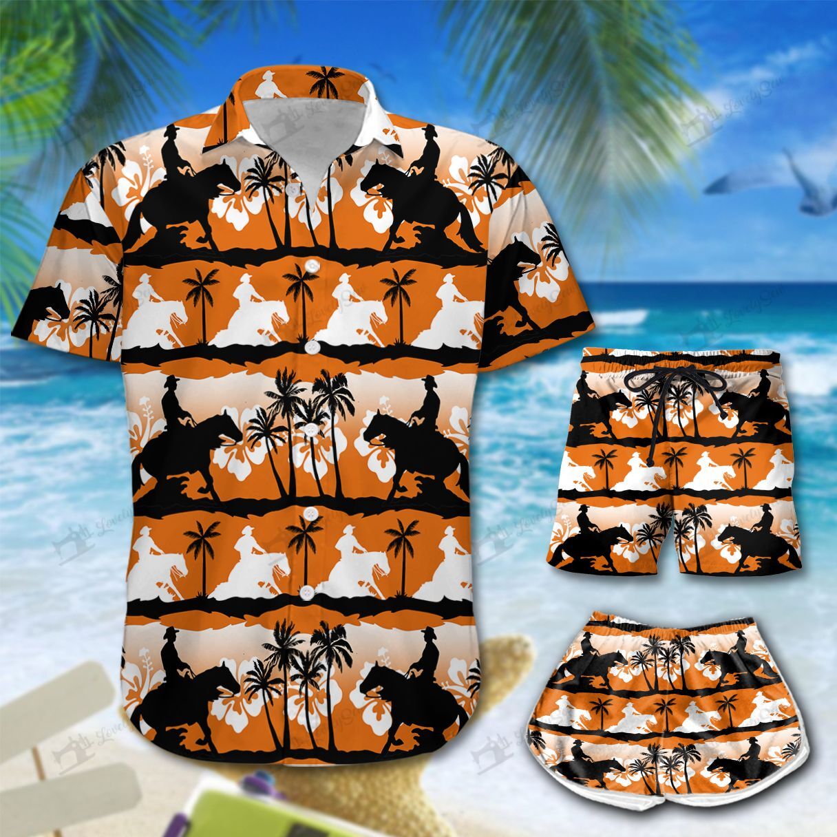 Reining Horse Sunset Hawaiian Shirt Shorts Ha72424