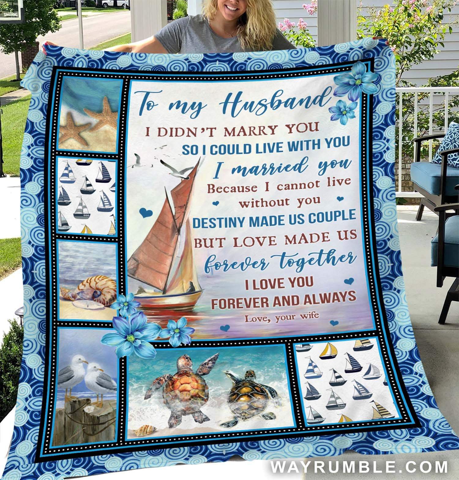 To My Husband, Sailboat Painting, Ocean Theme, I Love You Forever And Always – Couple Blanket