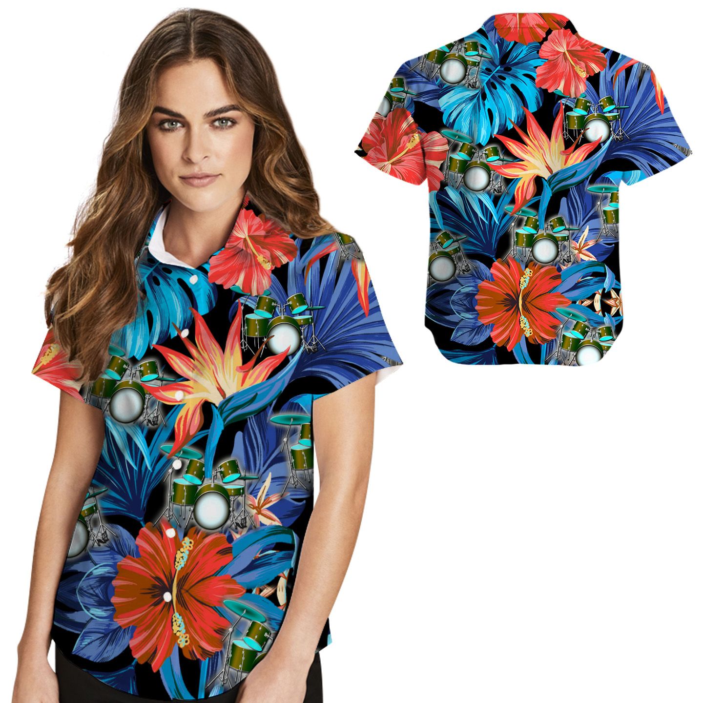 Drum Tropical Leaves Women Hawaii Shirt For Drummers In Daily Life Ha35786