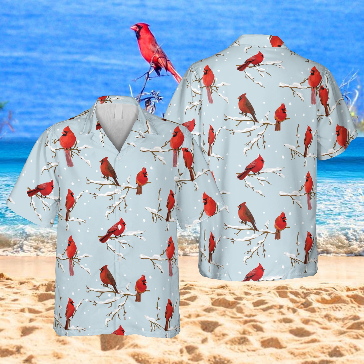 Cardinal Birds Snow Hawaii Winter Beach Shirt Ha93637