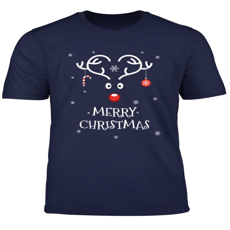 Merry Christmas Funny Reindeer Candy Cane On Heart Antlers T Shirt