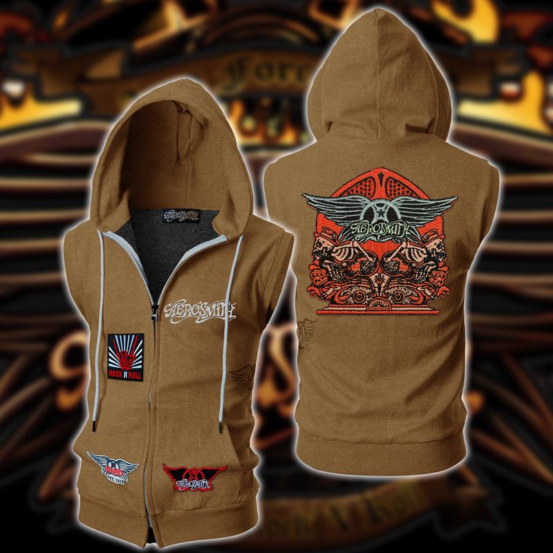 Aerosmith Band Sleeveless Zip-Up Hoodie-Rock Band-Hao1