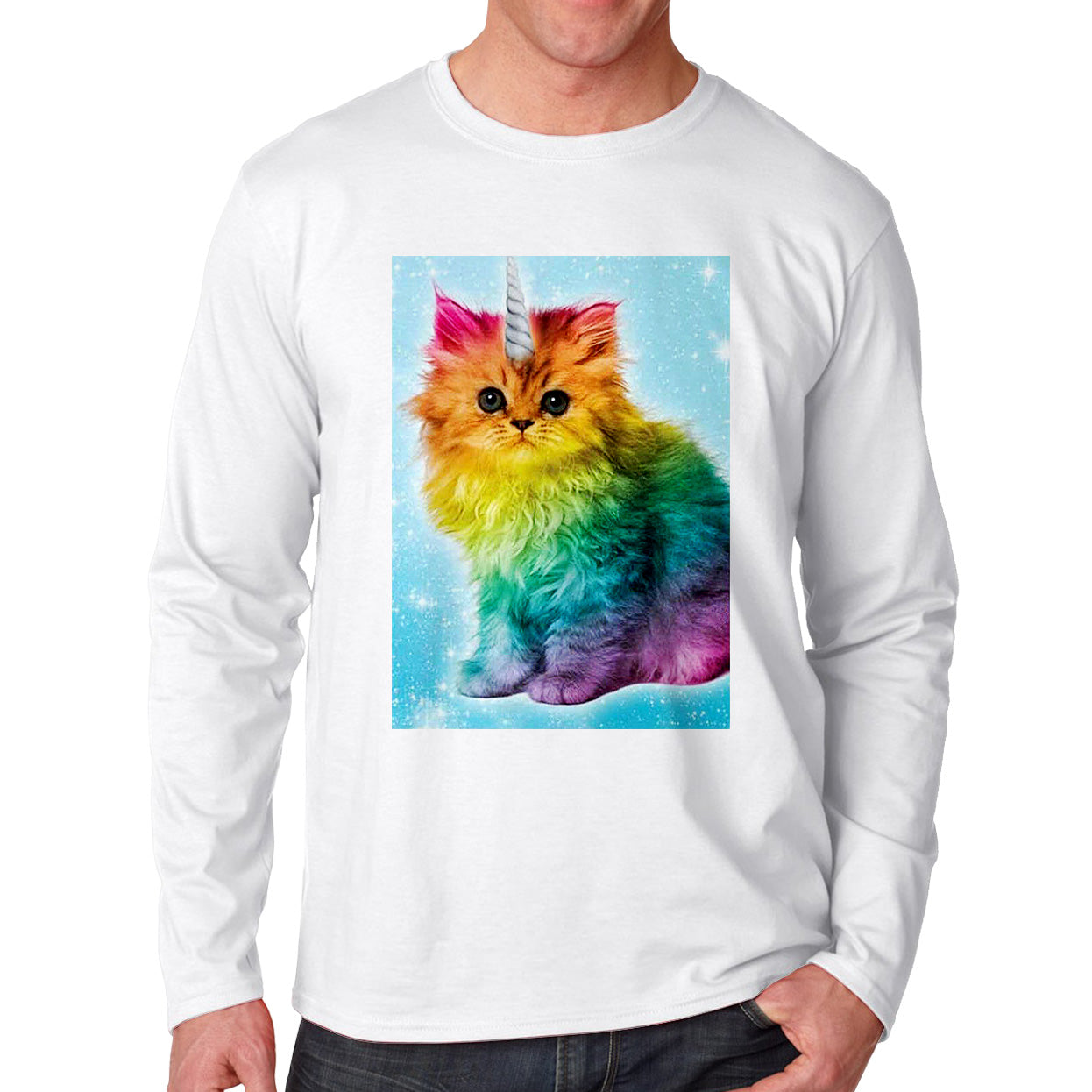 Unicorn Rainbow Cat Kitten Unisex Long Sleeve T-Shirt Tee