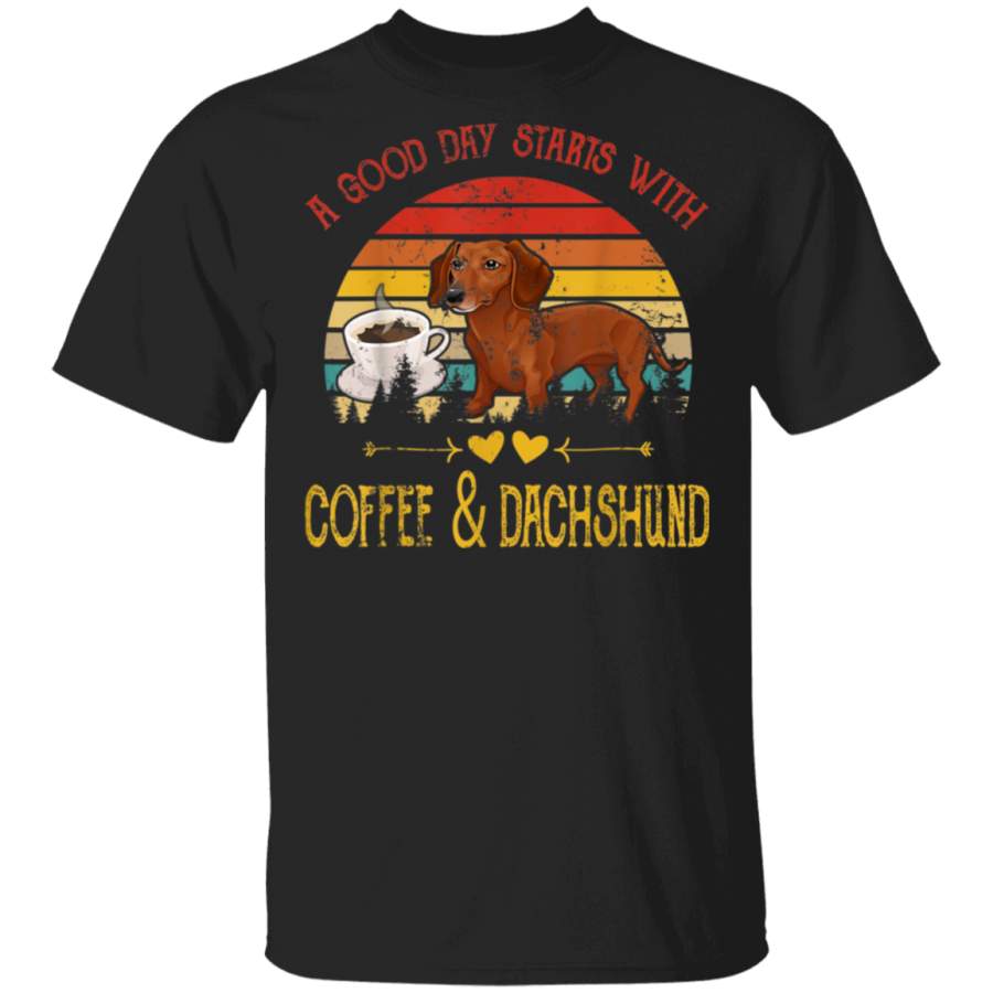 Vintage Retro Good Day With Cofffee And Dachshund Kids Women TShirt