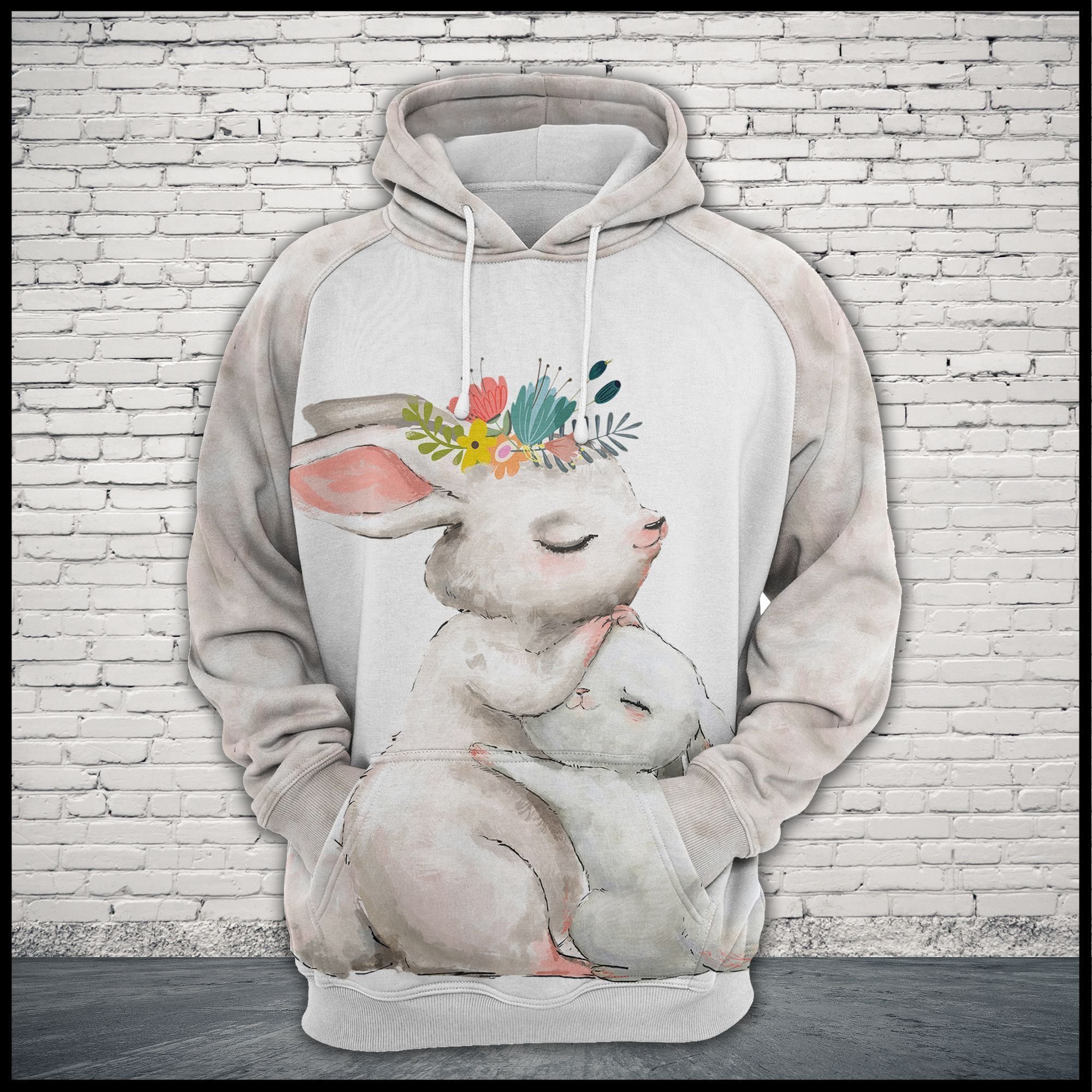 Rabbit Family Grey Cute Design 3D Printed Sublimation Hoodie Hooded Sweatshirt Comfy Soft And Warm For Men Women S to 5XL CTC1701530