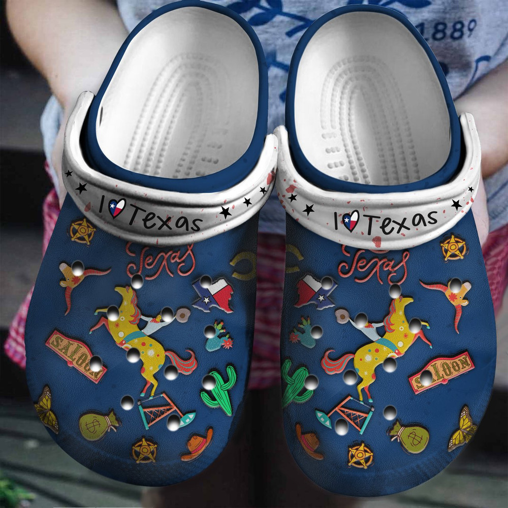 I Love Texas For Men And Women Gift For Fan Classic Water Rubber Crocs Clog Shoes Comfy Footwear