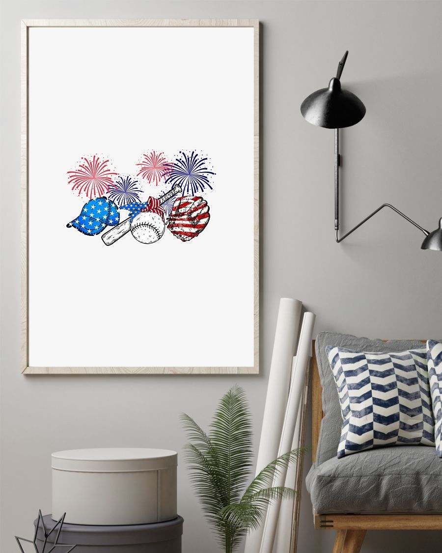 baseball freedom color american Independence day poster 12×18, 16×24, 24×36 in