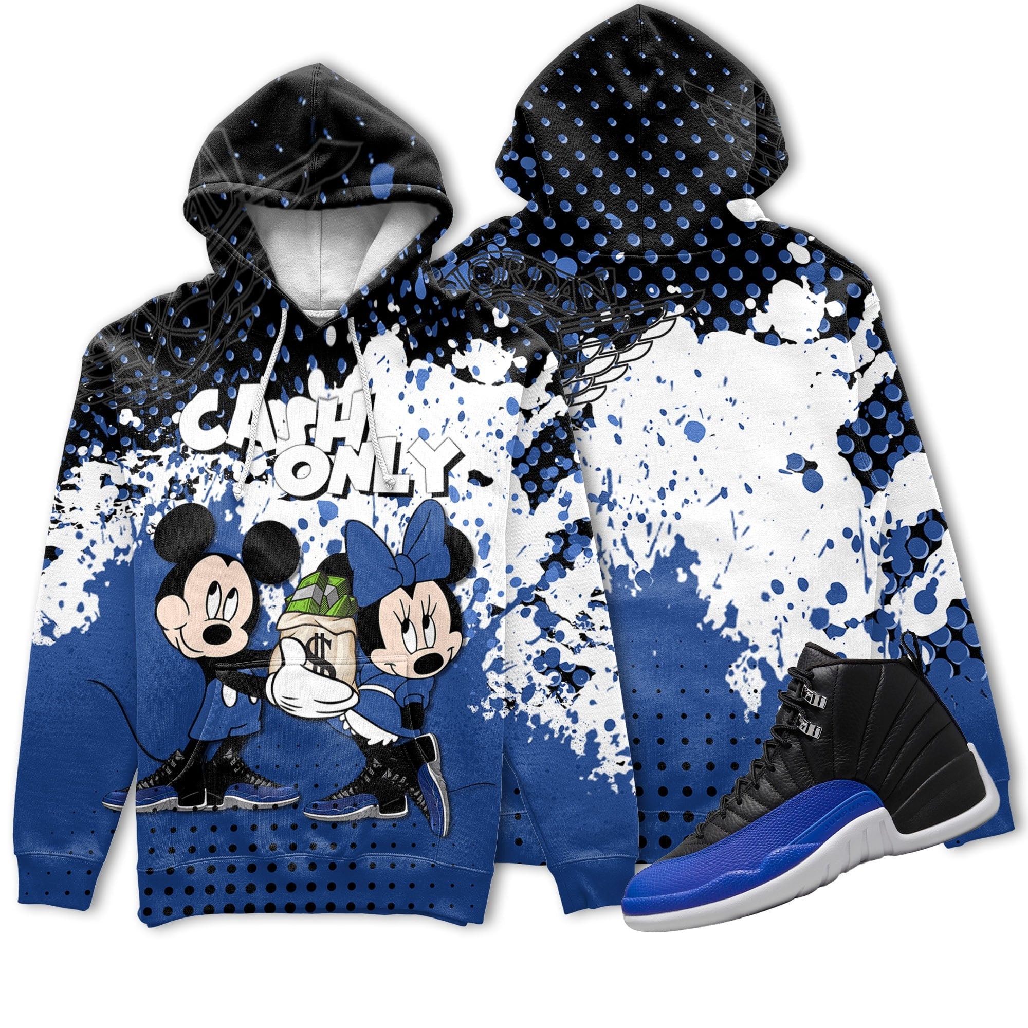 Cash Only Mickey And Minnie Unisex matching hoodie 3D Jordan 12 Retro Hyper Royal Mickey Hoodie 3D, disney hoodie trending 2022 Mickey Gift