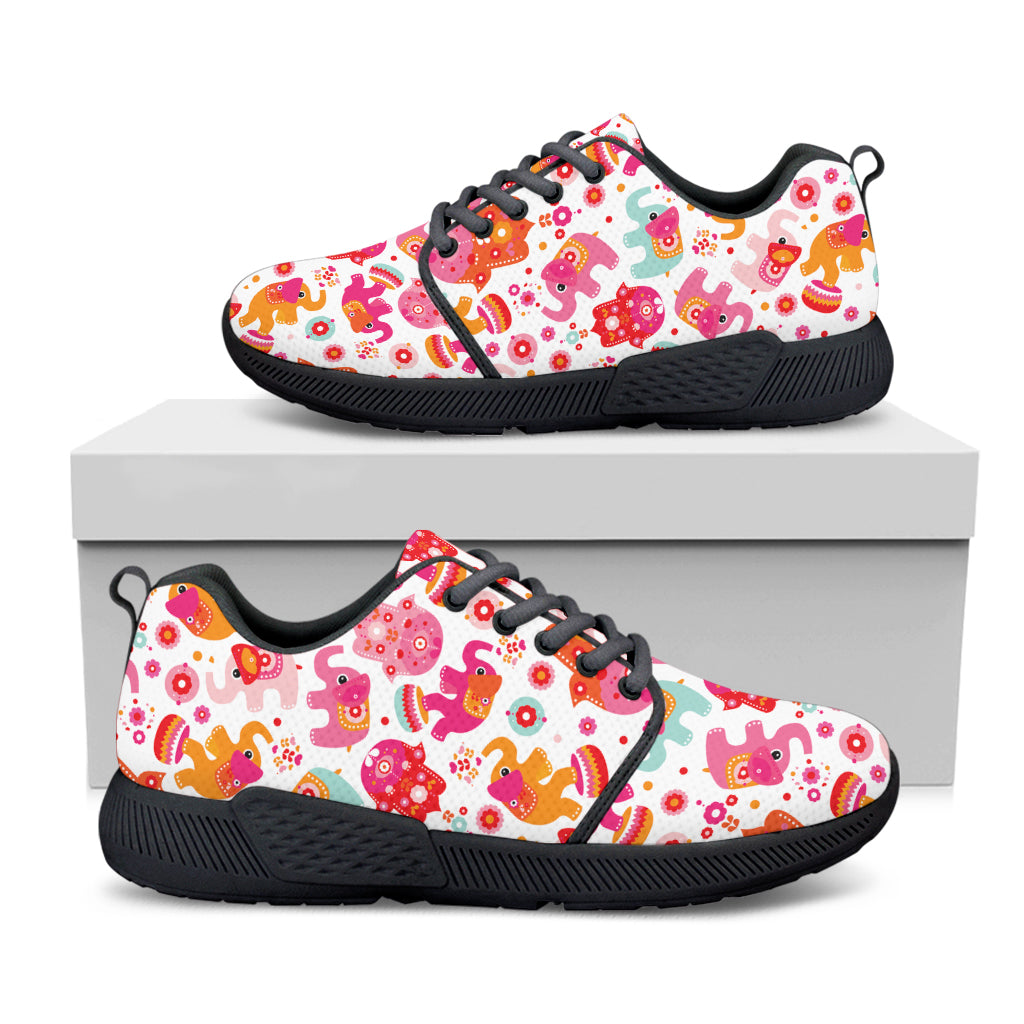 Girly Elephant And Hamsa Pattern Print Black Athletic Shoes