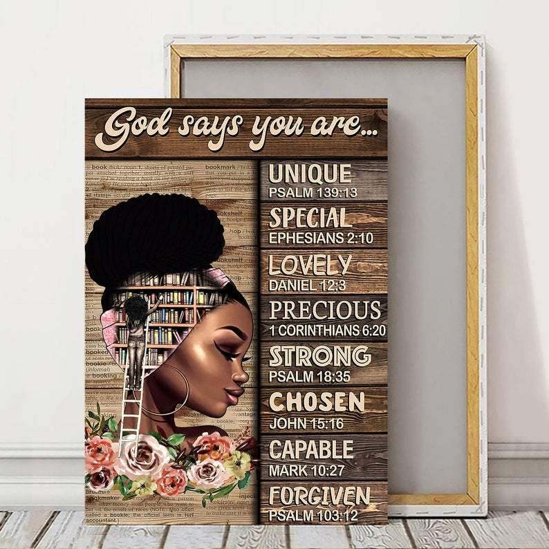 God Says You Are Wall Art, Christian Black Queen Wall Art, Black Pride Poster Canvas, African American Wall Art, Black Girl Reading Wall Art