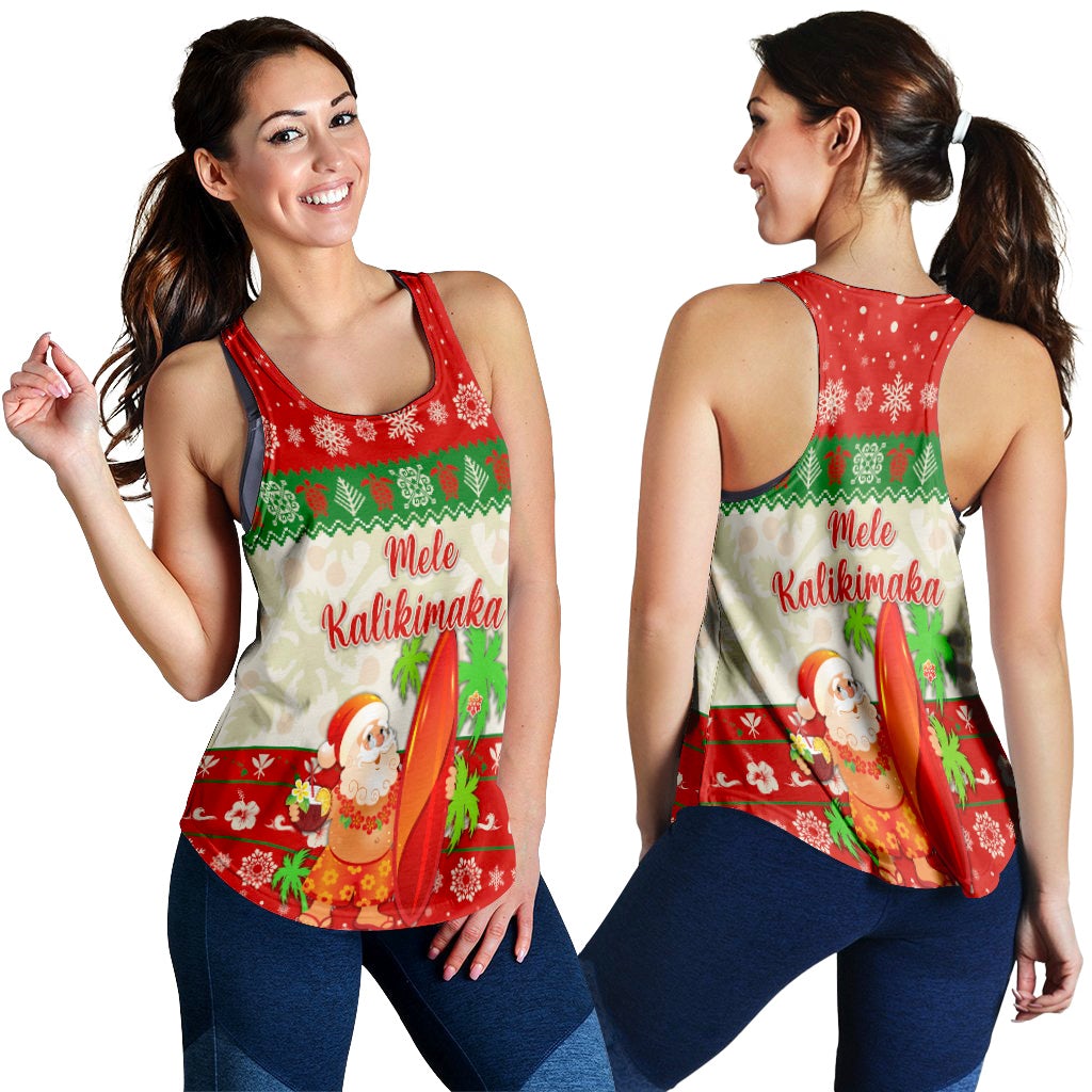 Hawaiian Christmas Women Racerback Tank Santa Claus Surfing Simple Style Beige Red Ha48857