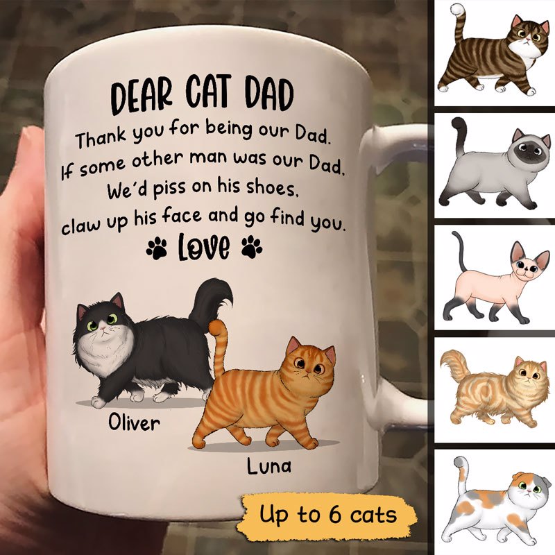 Walking Fluffy Cats Dear Cat Dad Personalized Mug