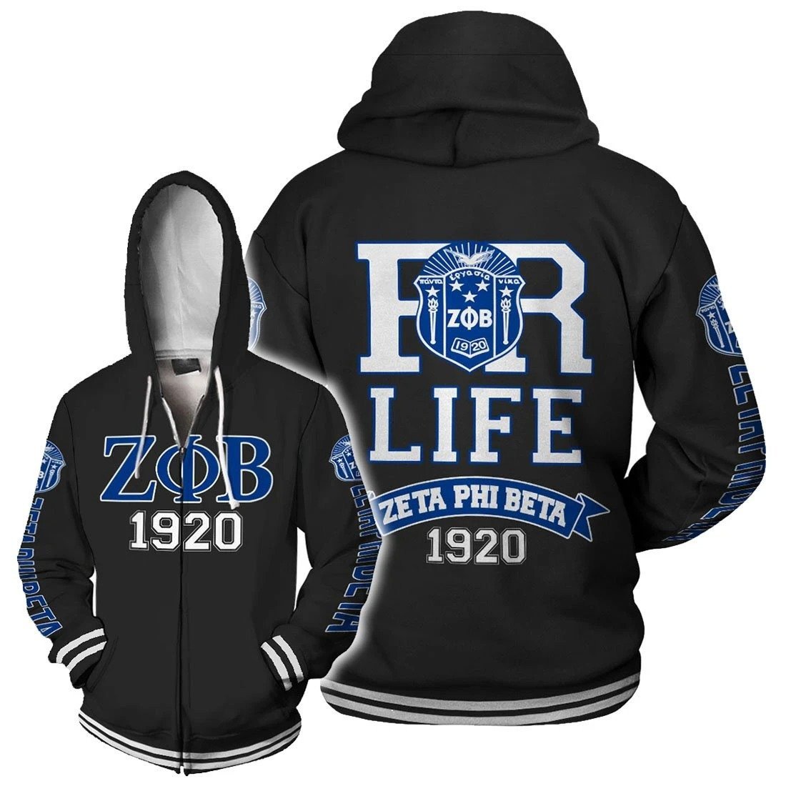 Sorority Hoodie – Lux Zeta Phi Beta For Life Zip Hoodie