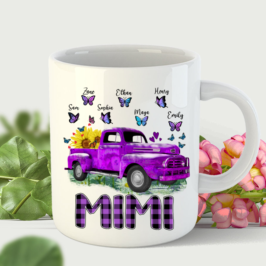 Grandma And Grandkid’S Purple Truck Flower Mug