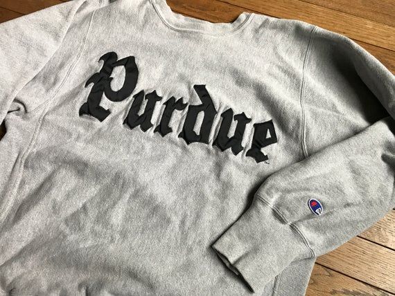 Vintage Champion Reverse Weave Purdue Boilermakers Crewneck Shirt 90S Gothic Script Gray Shirt