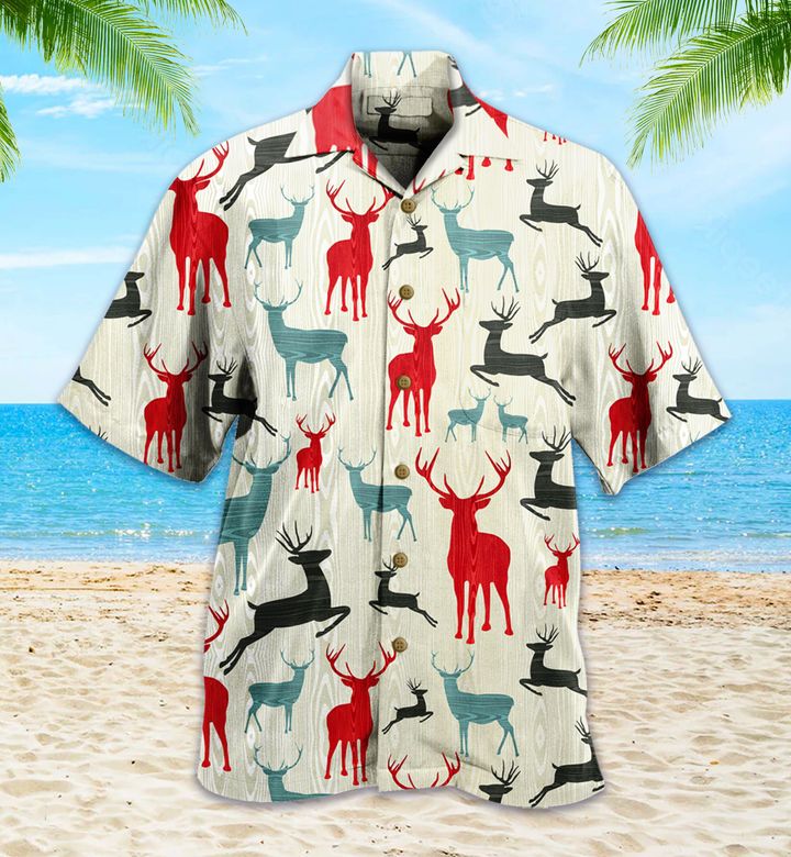 Christmas Wooden Reindeer Colorful Hawaii Shirt Ha19290