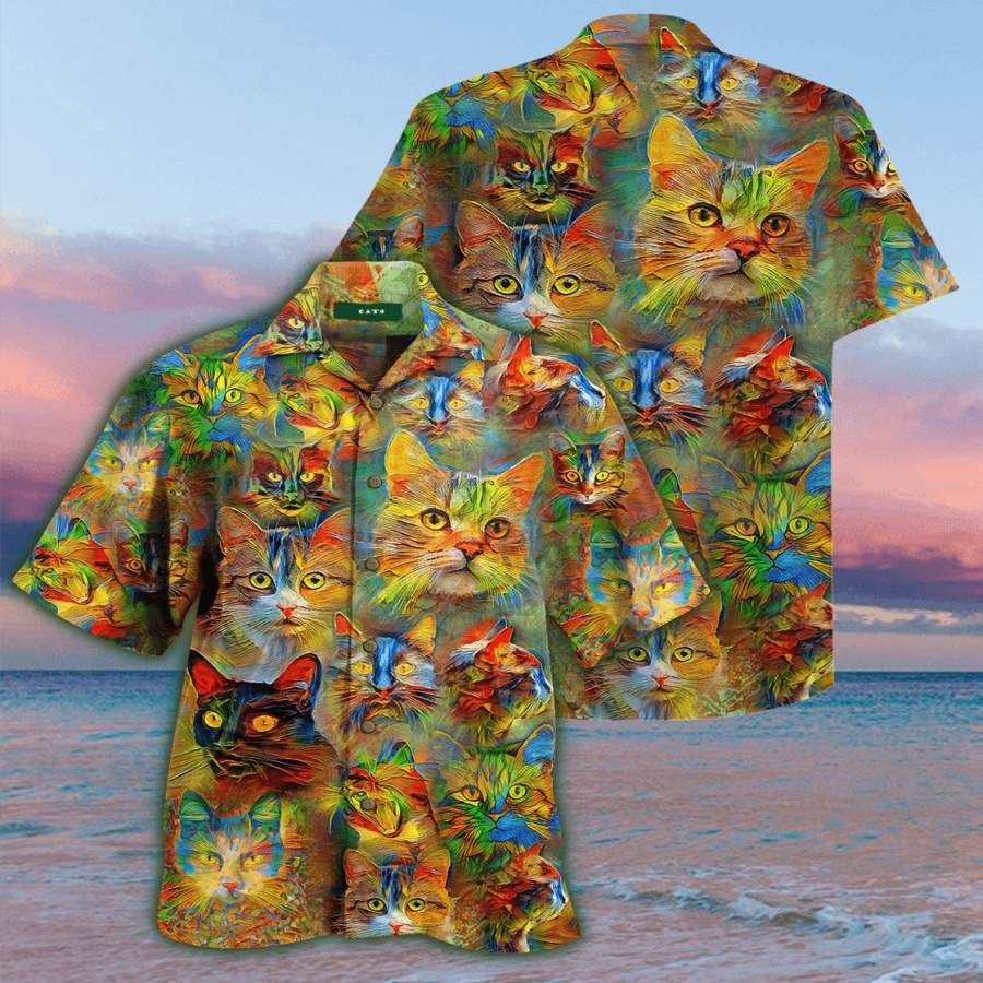 Christmas Cat Art So Cute Hawaii Aloha Shirts V Ha96066