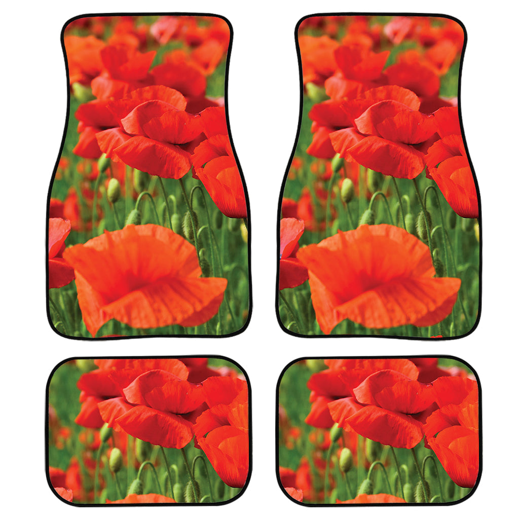 Remembrance Day Poppy Print Front And Back Car Floor Mats, Front Car Mat