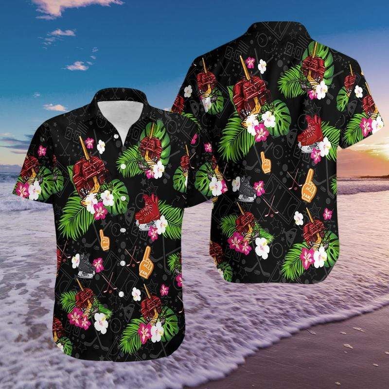 Ice Hockey Black Hawaii Aloha Shirts Ha8887