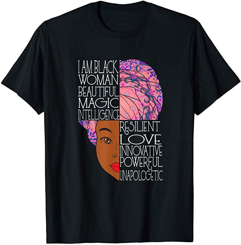 Strong Black Woman Afro Word Art Collage Hair Melanin T-Shirt