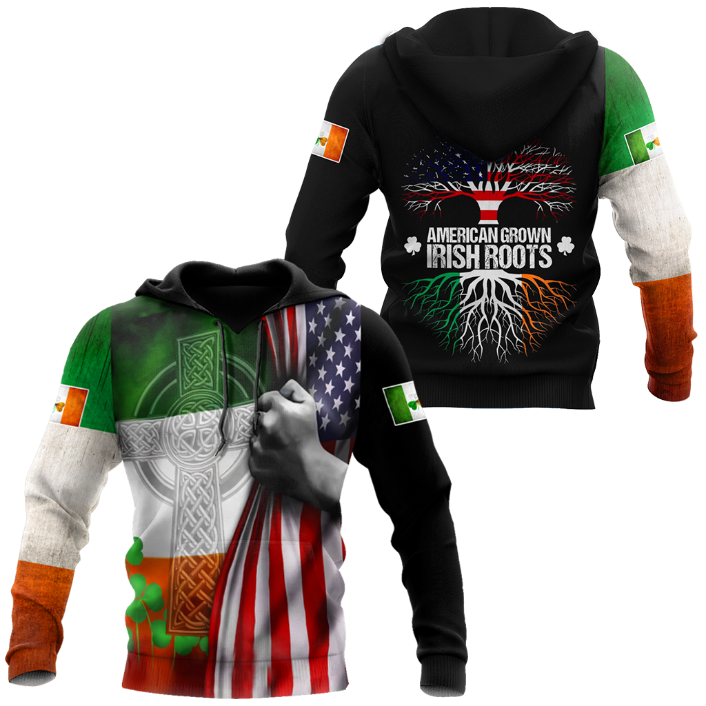 3D Print American Grown Irish Roots Tree Flag Saint Patrick’S Day Shirt, Irish Shirt, Usa Flag Shirt