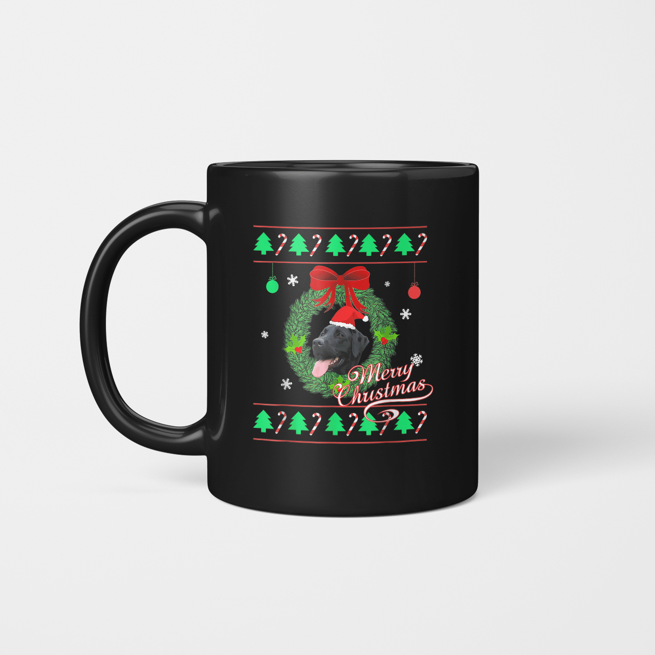 Ugly Christmas Sweater Black Lab Puppy Graphic 11 Oz Black Coffee Mug – M3Y975