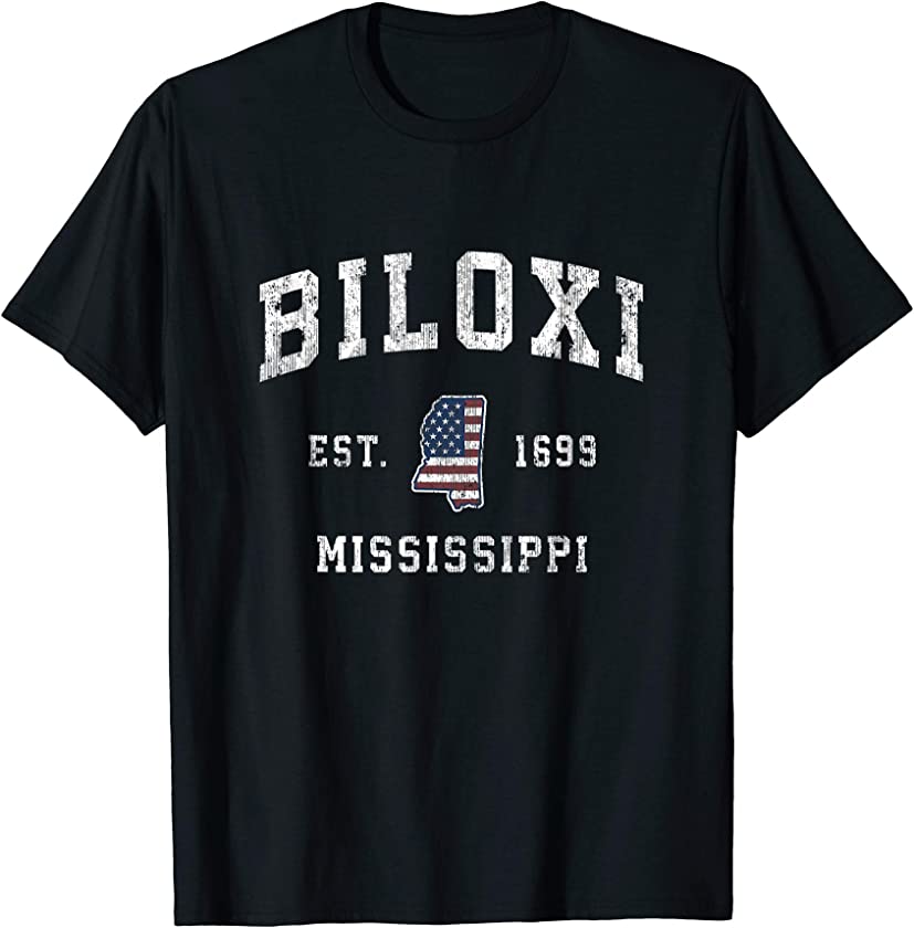 Biloxi Mississippi MS Vintage American Flag Sports Design T-Shirt