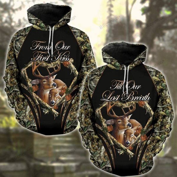 Deer Love Heart Tree Couple Hoodie