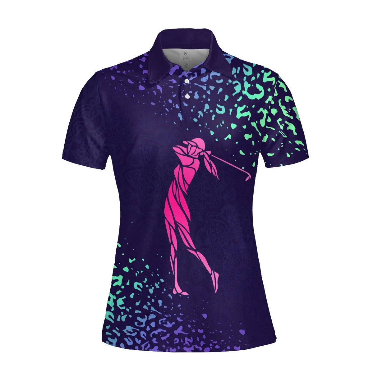 Mandala Gradient Women Golf Silhouette Leopard Women Polo Shirt, Woman Golfer Gift