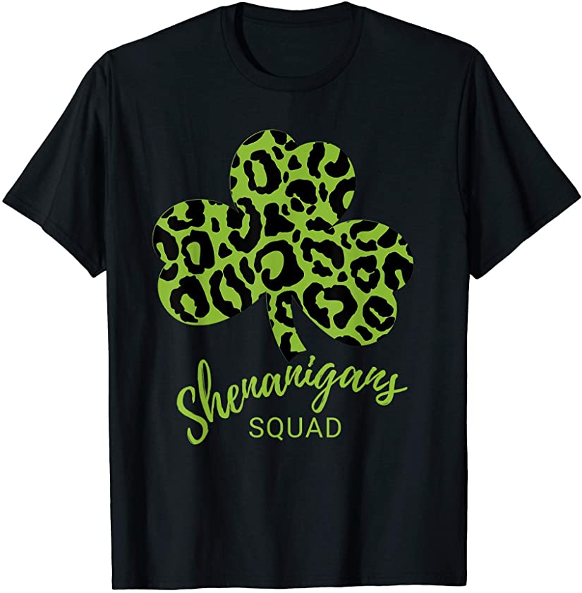 Shenanigans Squad St Patrick’s Day Leopard Print Shamrock T-Shirt