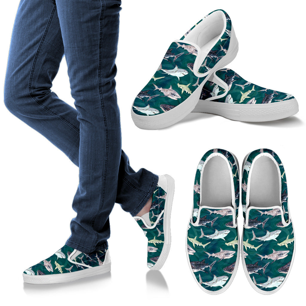 Shark Style Print Men Slip Ons Shoes