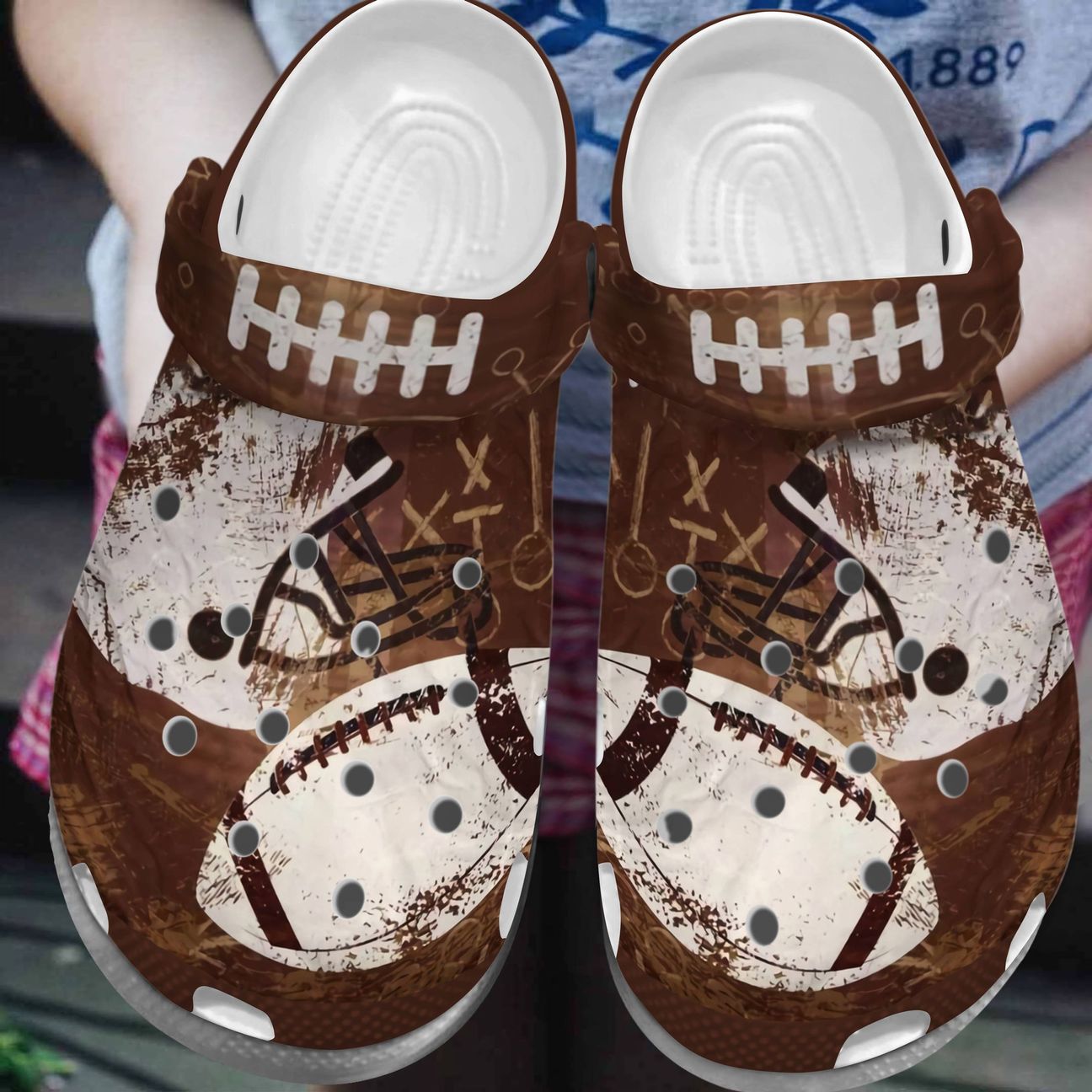 Football Personalized Clog, Custom Name, Text, Color, Number Fashion Style For Women, Men, Kid, Print 3D Brown Football